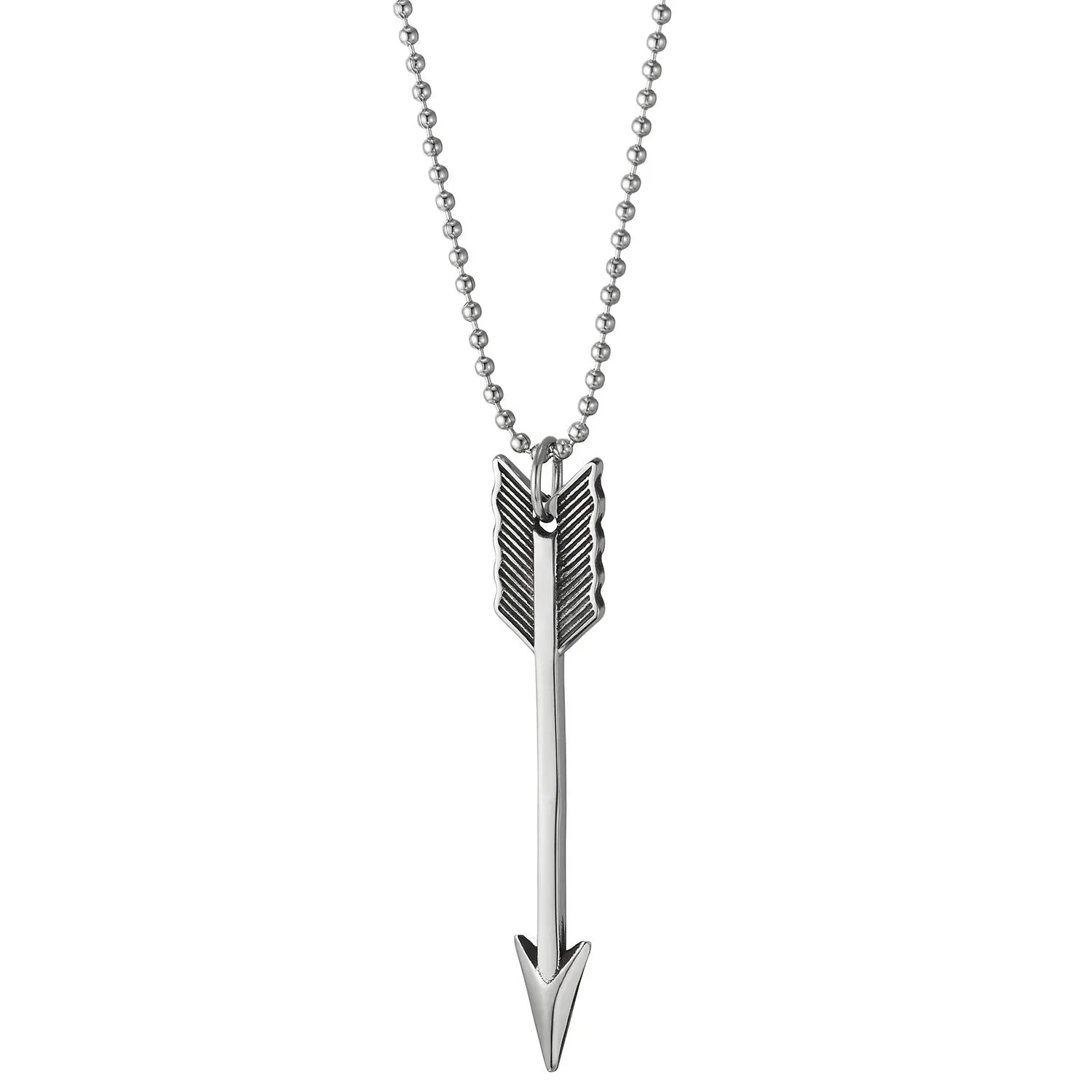 Mens Womens Stainless Steel Arrow Pendant Necklace with 30 Inches Ball Chain, Cool Punk Rock