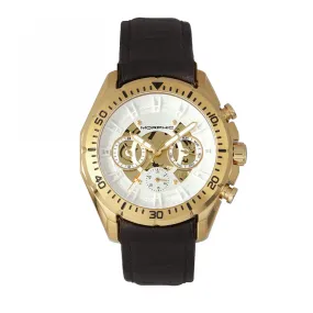 Morphic M66 Series Skeleton Dial Leather-Band Watch w/ Day/Date - Gold/Dark Brown