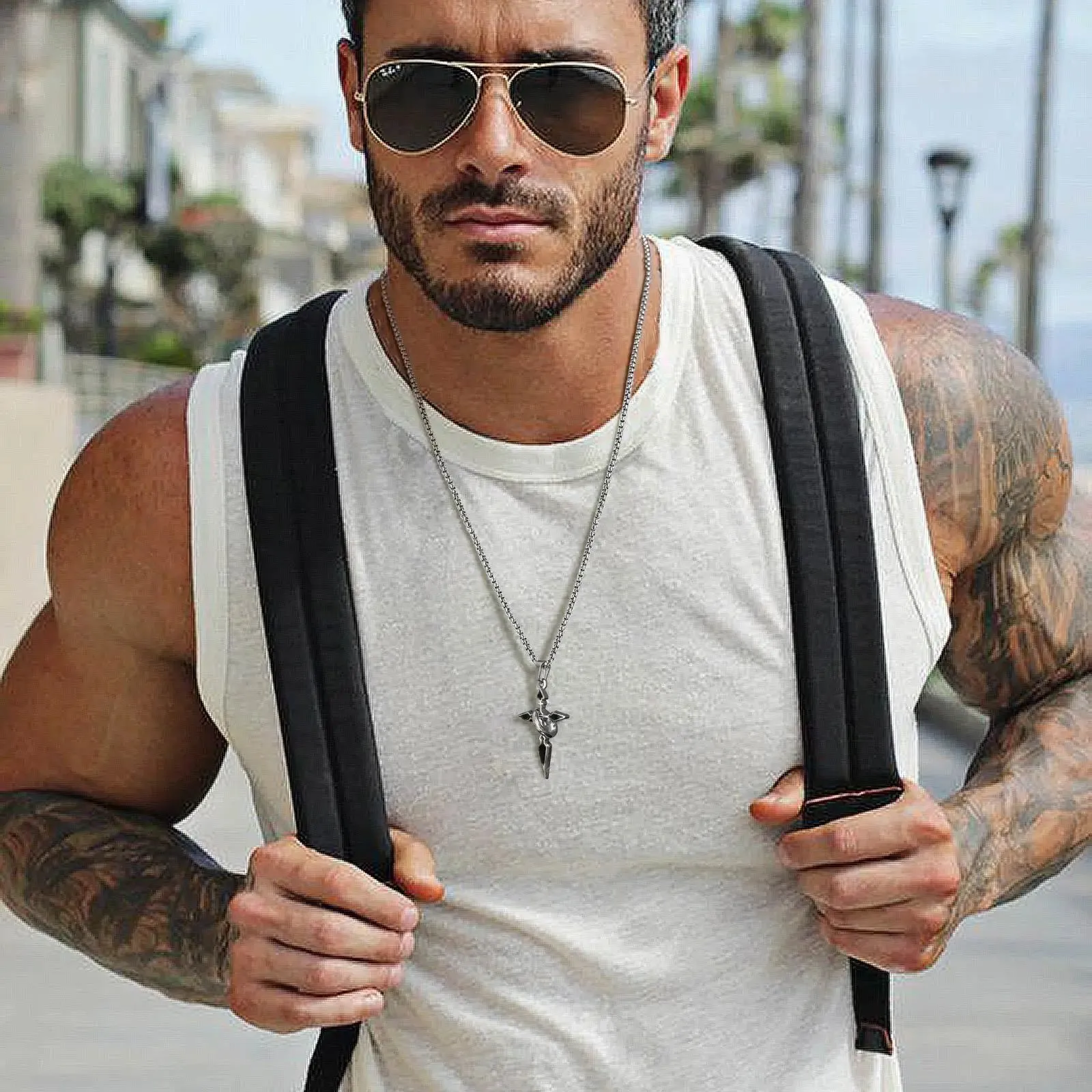 Mprainbow Mens Arrow Cross Necklaces