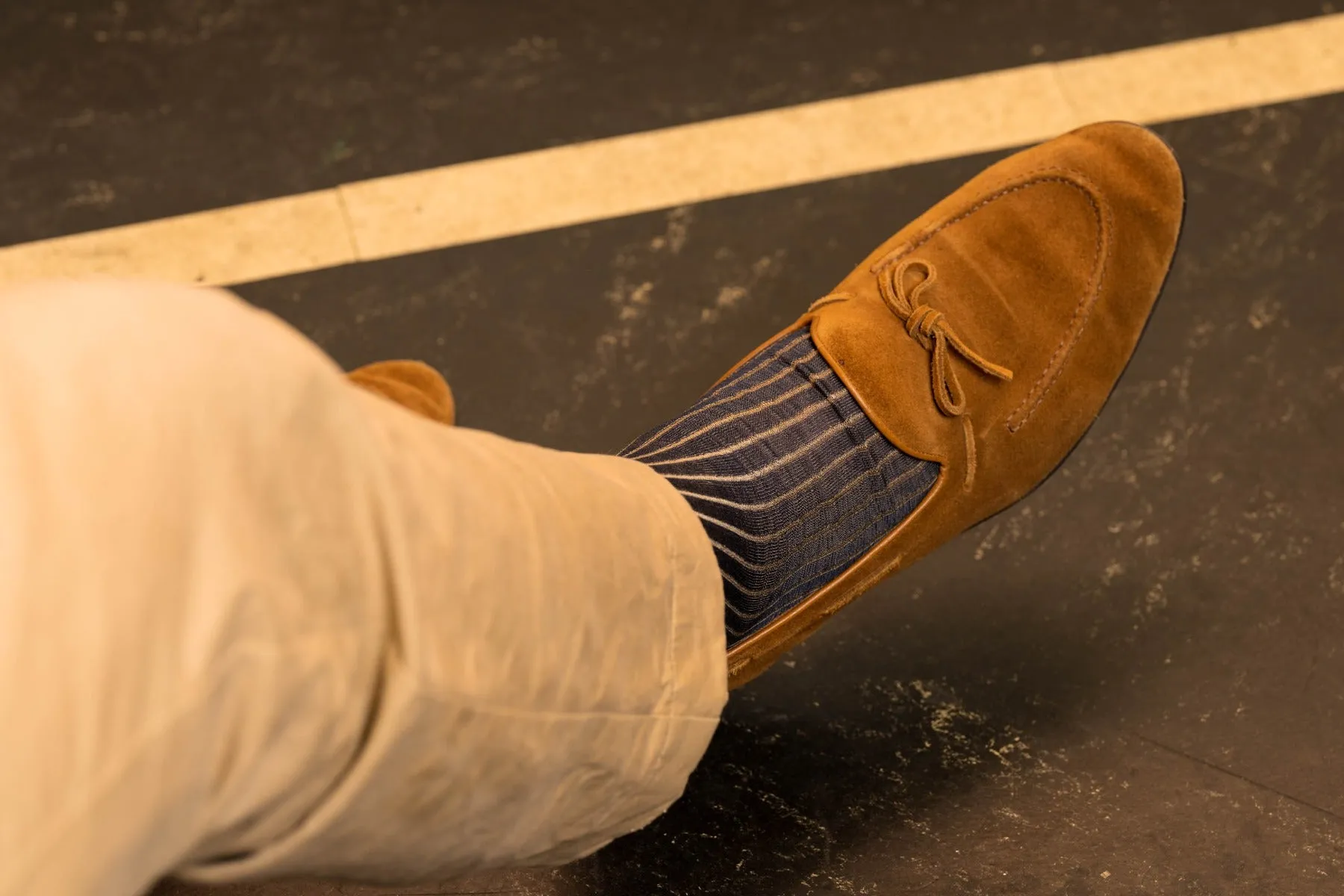 Navy & Khaki Shadow Stripe Cotton Socks