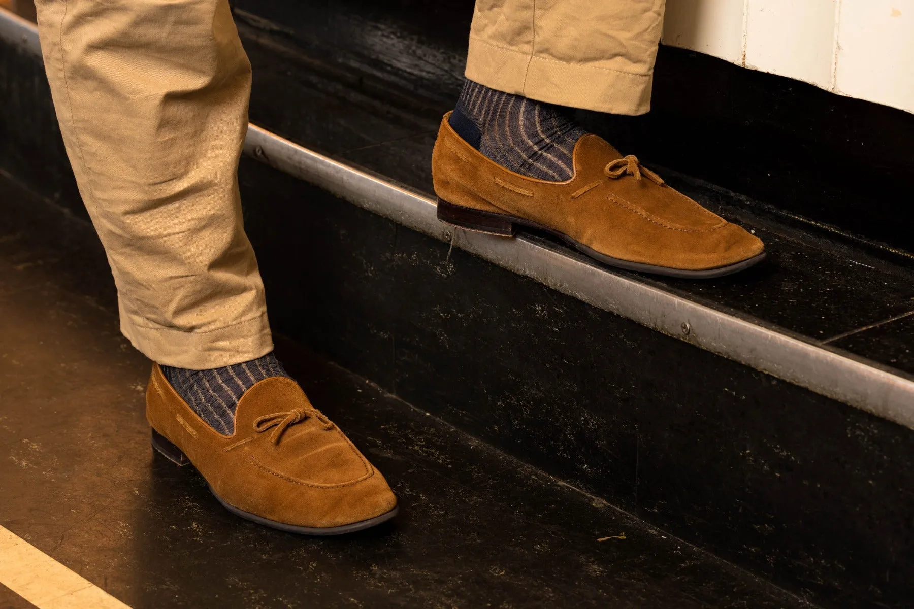 Navy & Khaki Shadow Stripe Cotton Socks