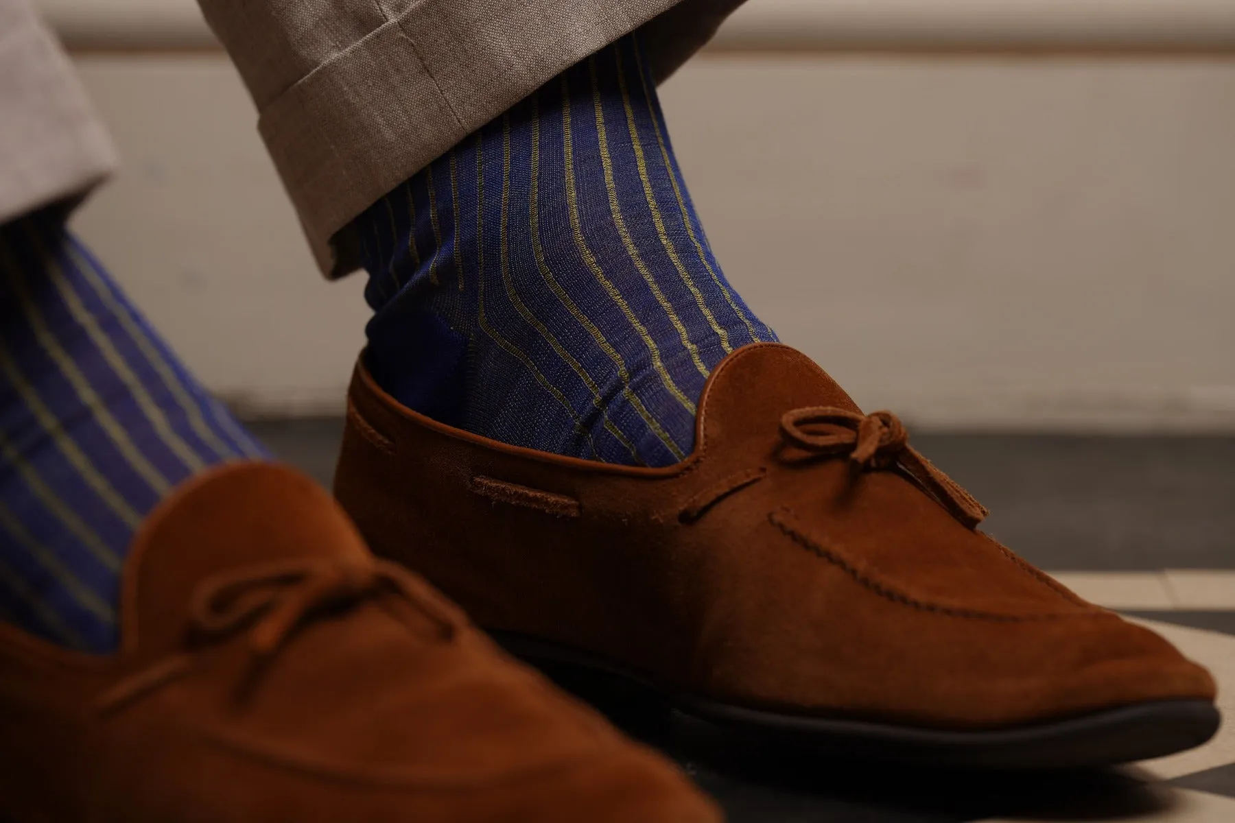Navy & Khaki Shadow Stripe Cotton Socks