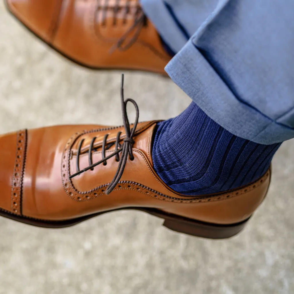 Navy Cotton Mid Calf Dress Socks