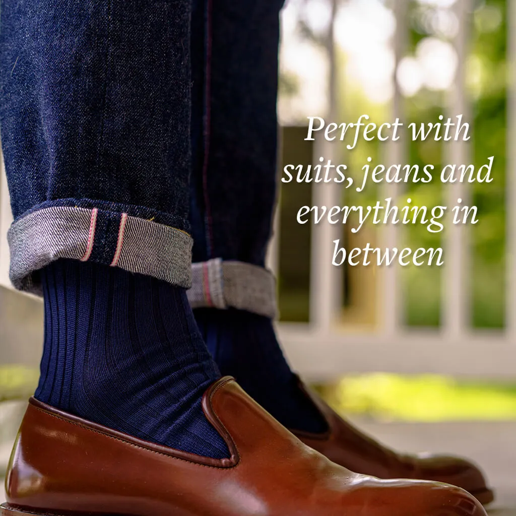 Navy Cotton Mid Calf Dress Socks