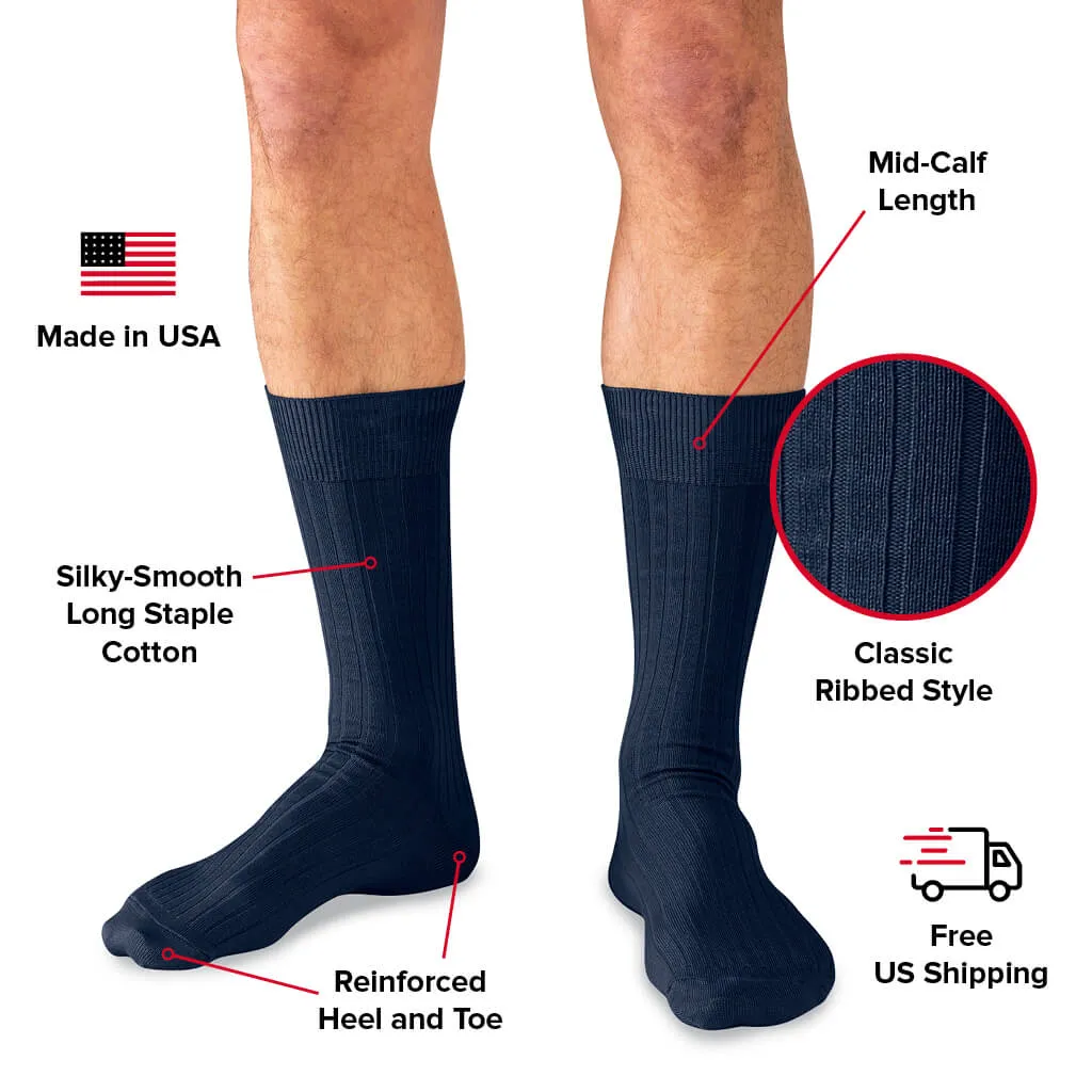Navy Cotton Mid Calf Dress Socks