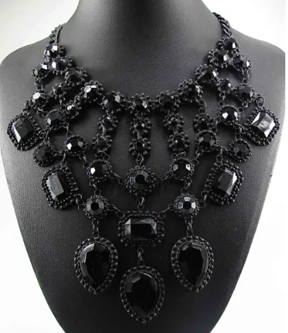 Necklaces -  Onyx Black Crystal Bib Necklace