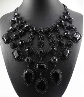 Necklaces -  Onyx Black Crystal Bib Necklace
