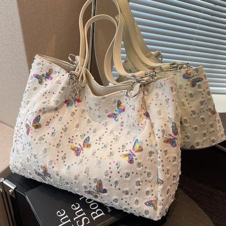 New Summer Large Capacity Denim Canvas Tote Bags Casual Fashion Luxury Designer For Women Shoulder Y2k Shopping Handbags Trendy