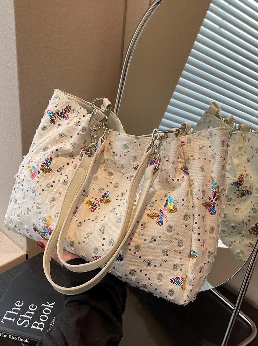 New Summer Large Capacity Denim Canvas Tote Bags Casual Fashion Luxury Designer For Women Shoulder Y2k Shopping Handbags Trendy