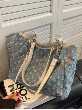 New Summer Large Capacity Denim Canvas Tote Bags Casual Fashion Luxury Designer For Women Shoulder Y2k Shopping Handbags Trendy