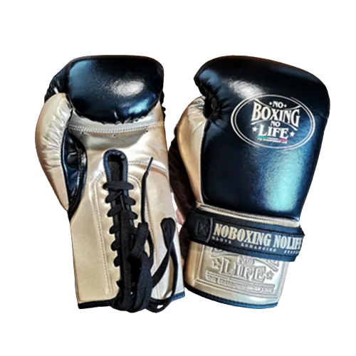 No Boxing No Life BOXING GLOVES SEEK DESTROY Lace Up Extra Thick Microfiber 8-16 oz Black Gold