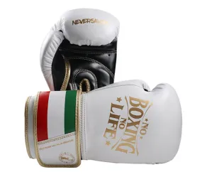 No Boxing No Life Never Say Die BOXING GLOVES Extra Thick Microfiber 8-16 oz White