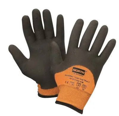 North by Honeywell Size 8 Hi-Viz Orange And Black Grip Plus 5 15 gauge Heavy Weight Engineered Fiber Dipped Cut Resistant Gloves With Knitwrist And Thermal Lining