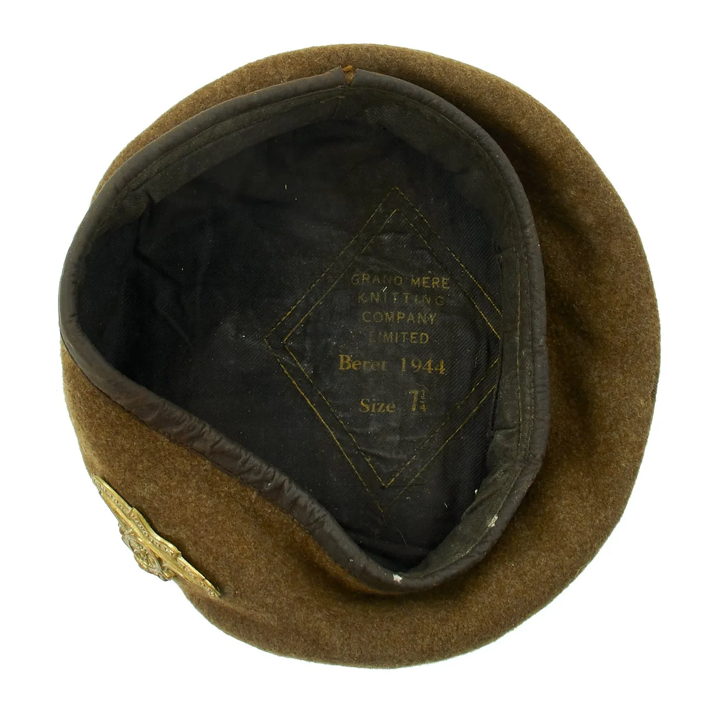 Original British WWII Canadian Manufactured Beret with Royal Artillery Cap Badge - Dated 1944