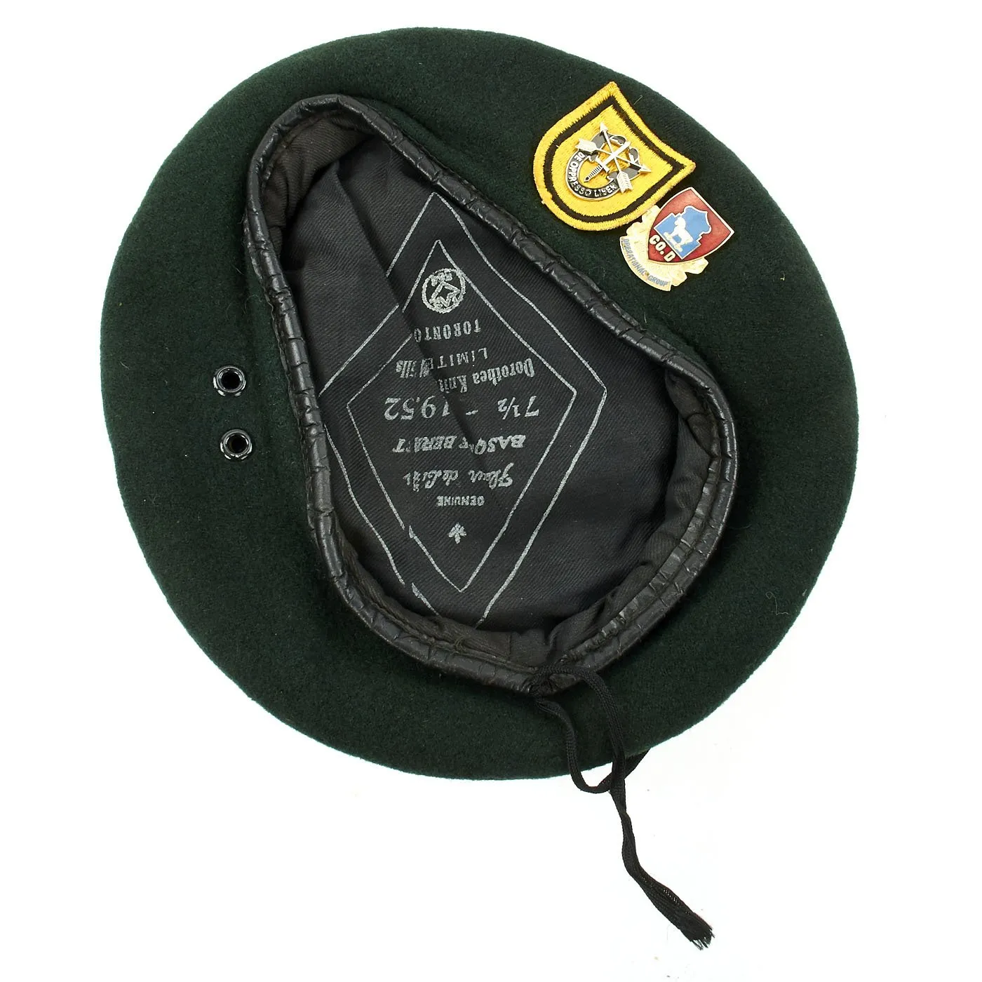 Original U.S. Cold War Era 1st Special Forces Group Green Beret with Unit Badges - dated 1952