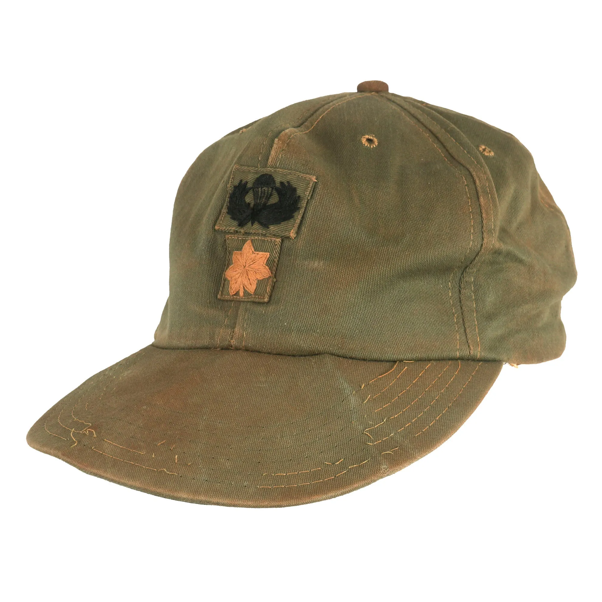 Original U.S. Vietnam War Era Major Leonard Phillips OG-106 Cap with 19th Special Forces Group Airborne Green Beret