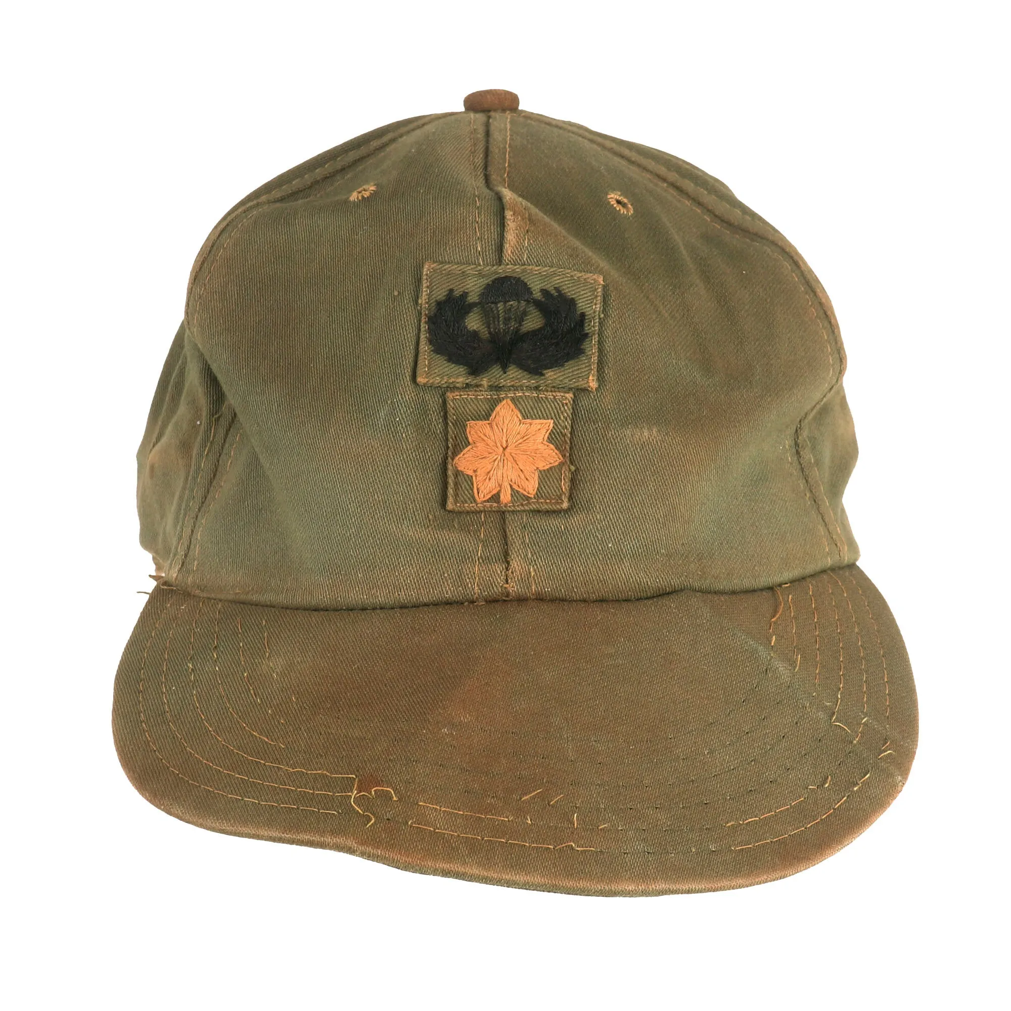 Original U.S. Vietnam War Era Major Leonard Phillips OG-106 Cap with 19th Special Forces Group Airborne Green Beret