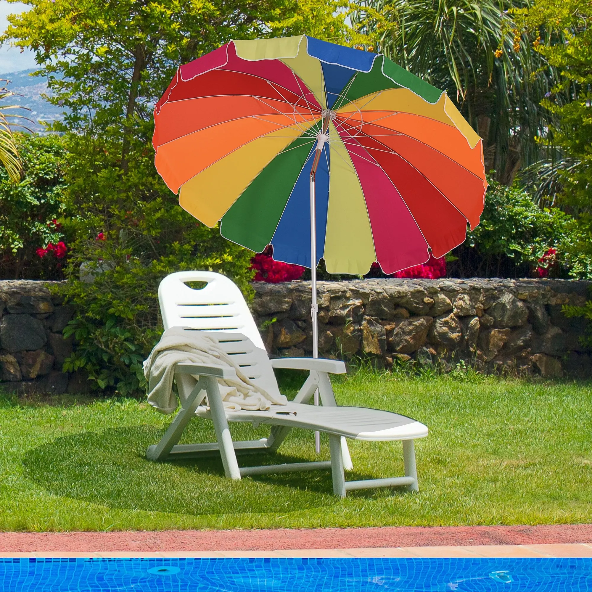 Outsunny Beach Umbrella Parasol  2.4 m Multicolour