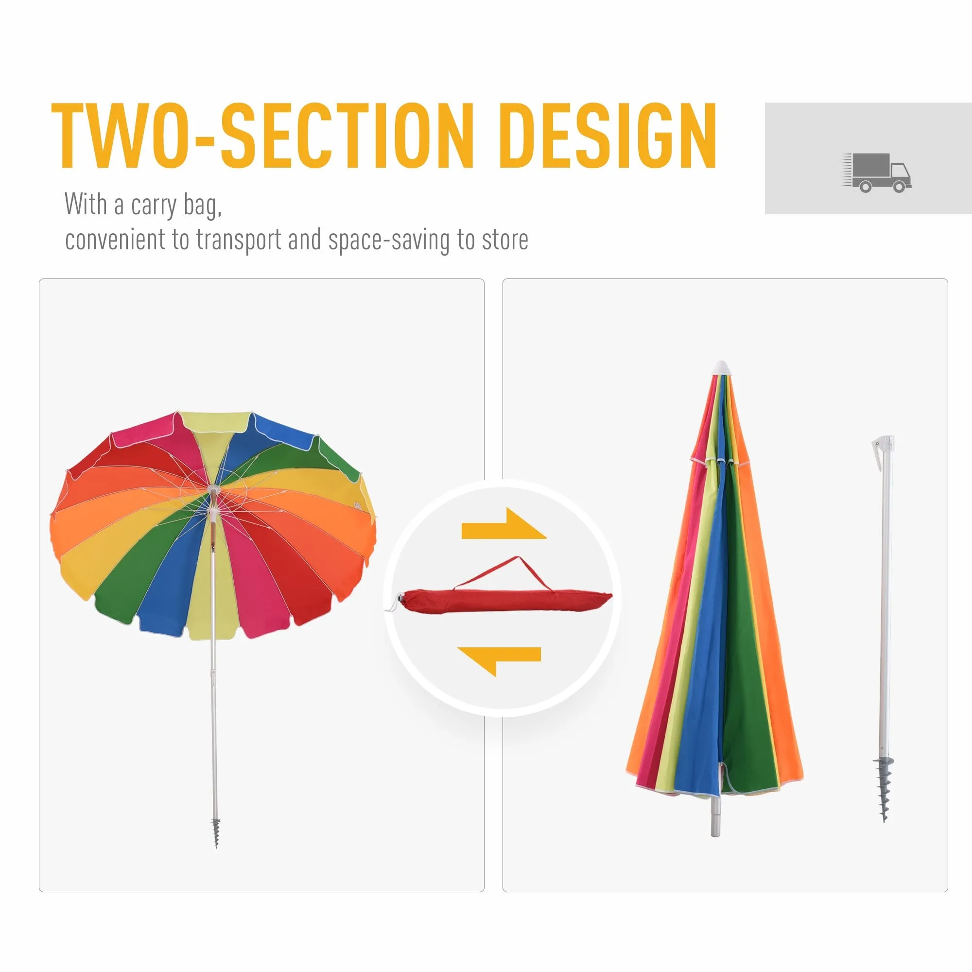 Outsunny Beach Umbrella Parasol  2.4 m Multicolour