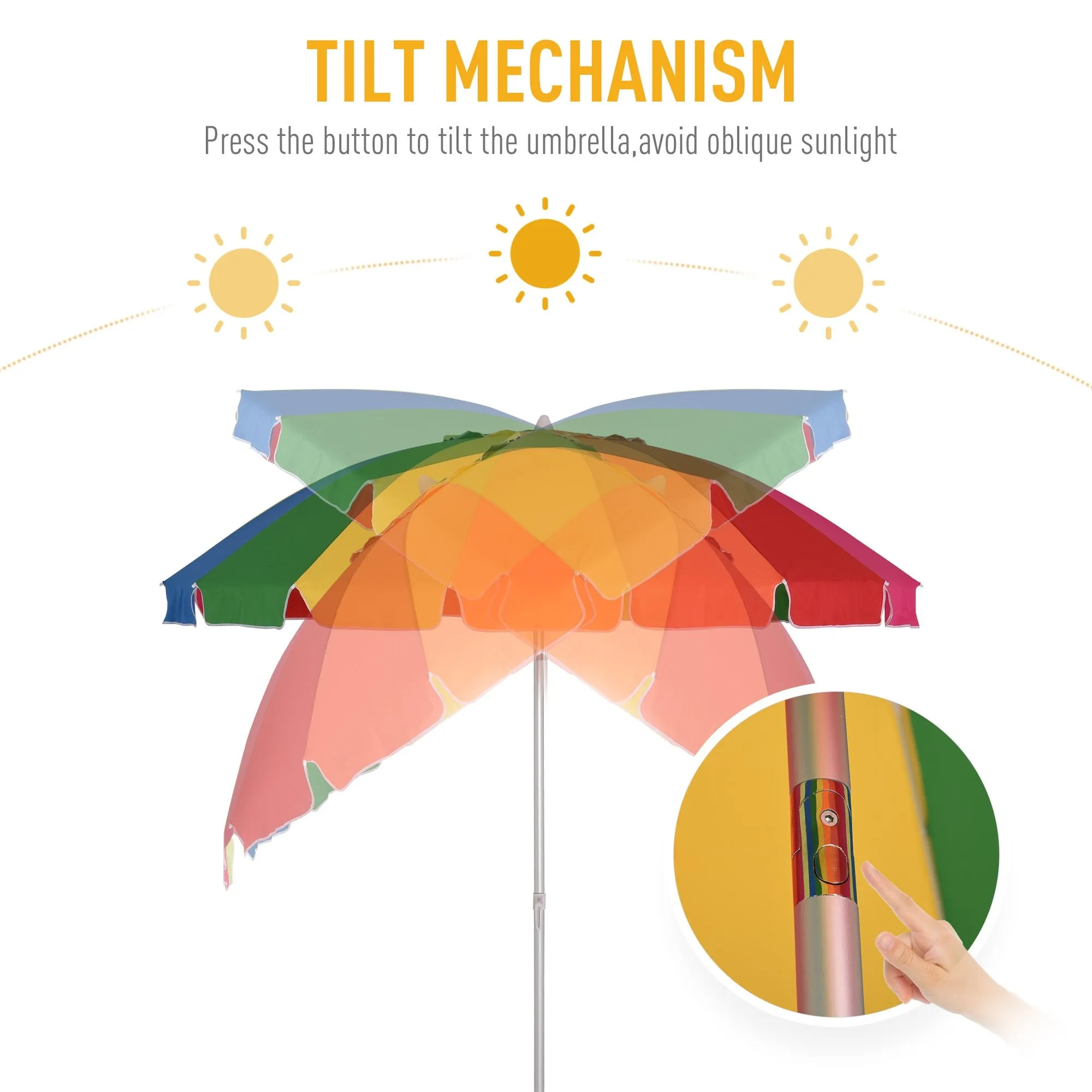 Outsunny Beach Umbrella Parasol  2.4 m Multicolour