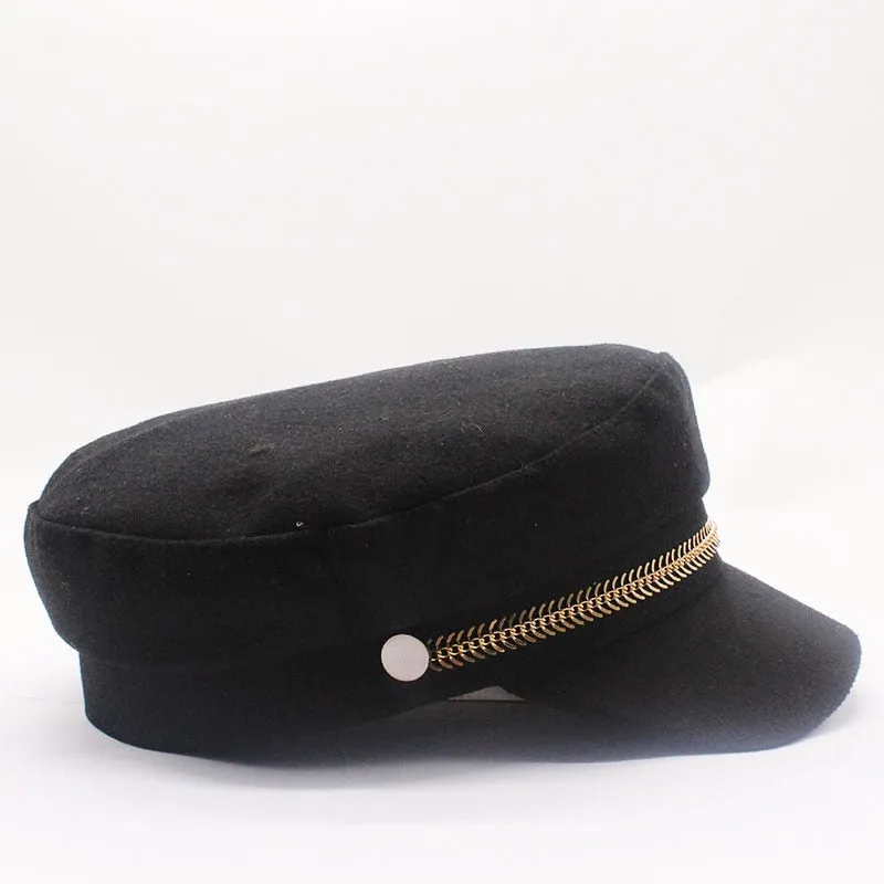 Paperboy Navy Wool Cap w/ Gold Leaf Trim Womens Plus Size