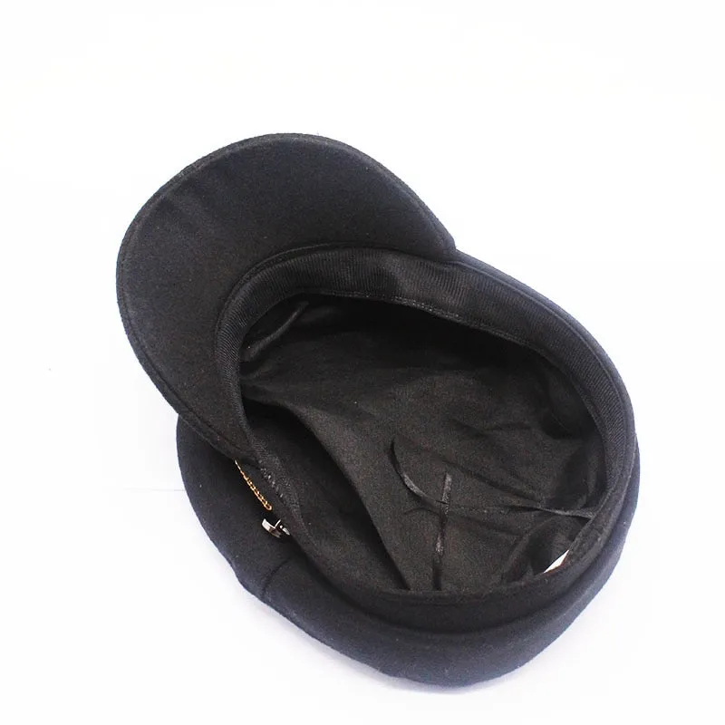 Paperboy Navy Wool Cap w/ Gold Leaf Trim Womens Plus Size