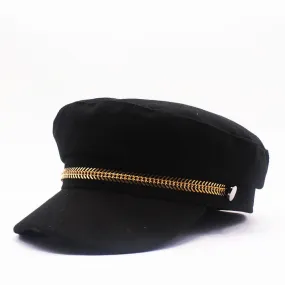 Paperboy Navy Wool Cap w/ Gold Leaf Trim Womens Plus Size