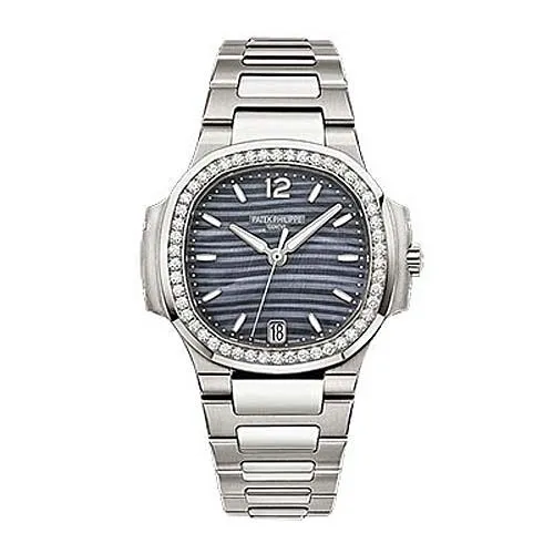 Patek Philippe Nautilus Blue Tinted Mother Of Pearl Dial Automatic Ladies Diamond Watch 7018/1A-010