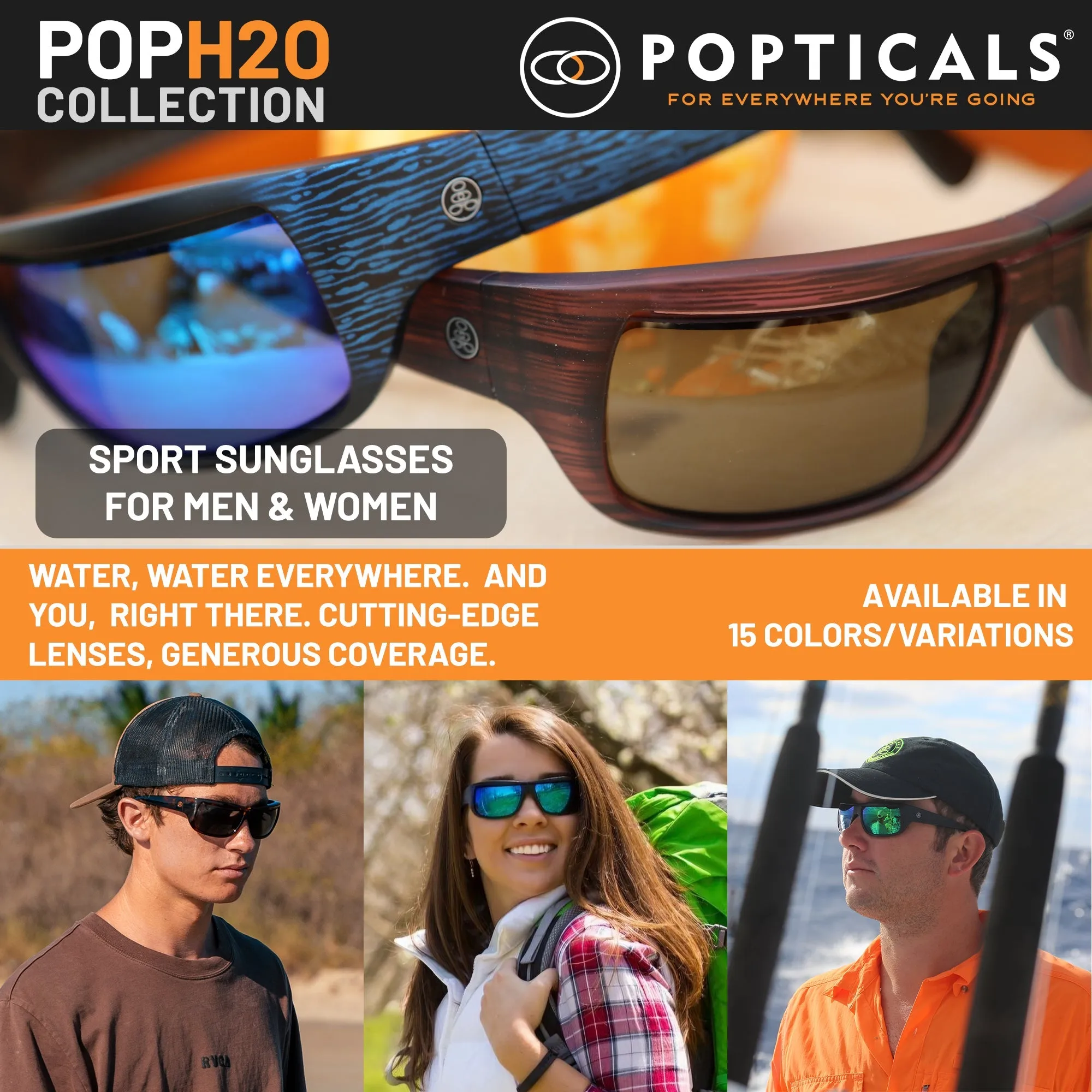 POPH2O | Polarized, Matte Blue/Black Wood, Blue Mirror
