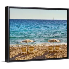 "La Croisette Beach is the main beach in Cannes." Black Float Frame Canvas Art