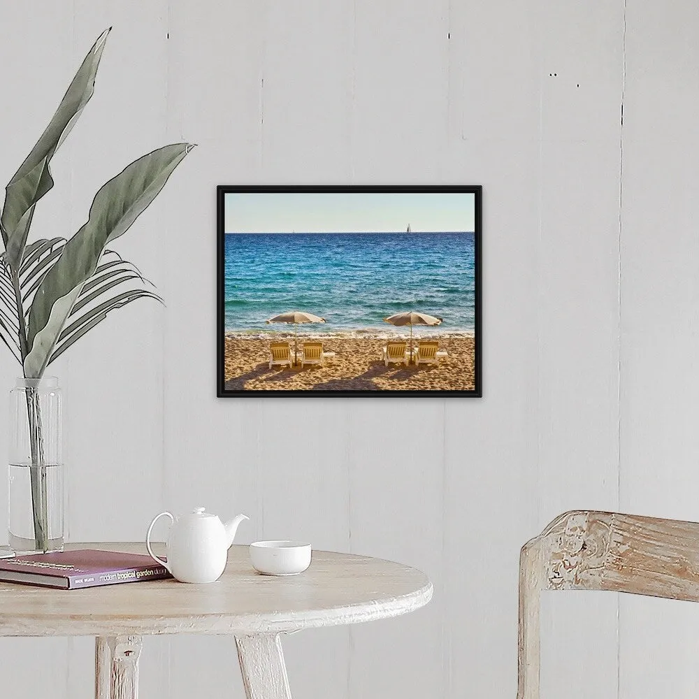 "La Croisette Beach is the main beach in Cannes." Black Float Frame Canvas Art