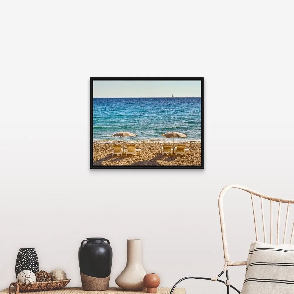 "La Croisette Beach is the main beach in Cannes." Black Float Frame Canvas Art