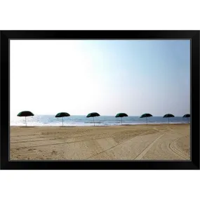 "Lineup of beach umbrellas, Amelia Island, FL" Black Framed Print