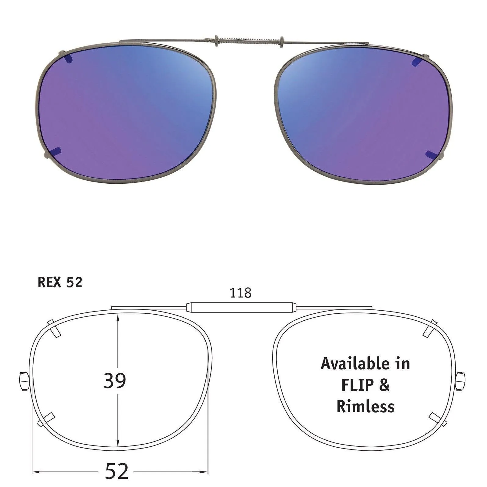 Rectangle Style, Polarized Clip-On Sunglasses