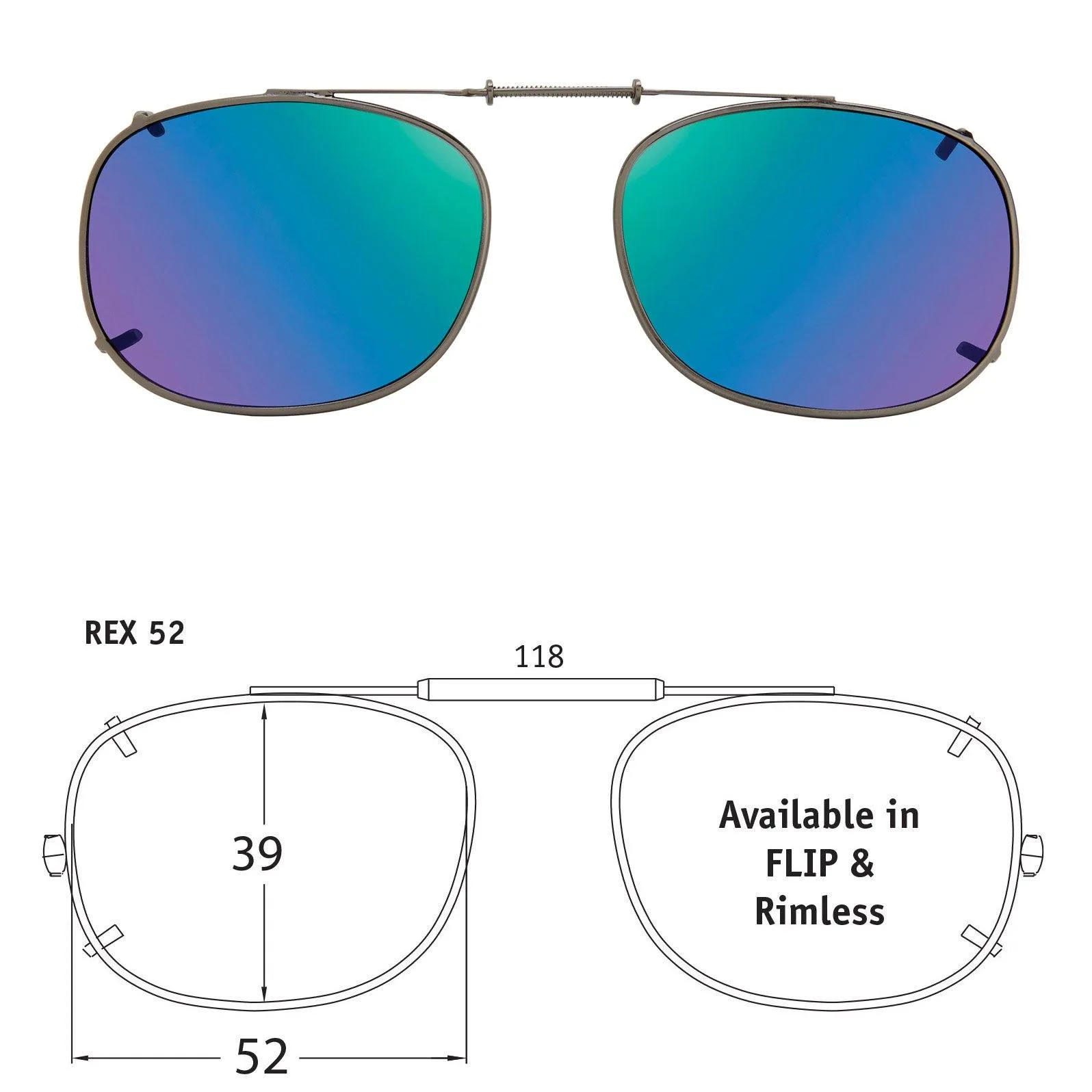 Rectangle Style, Polarized Clip-On Sunglasses