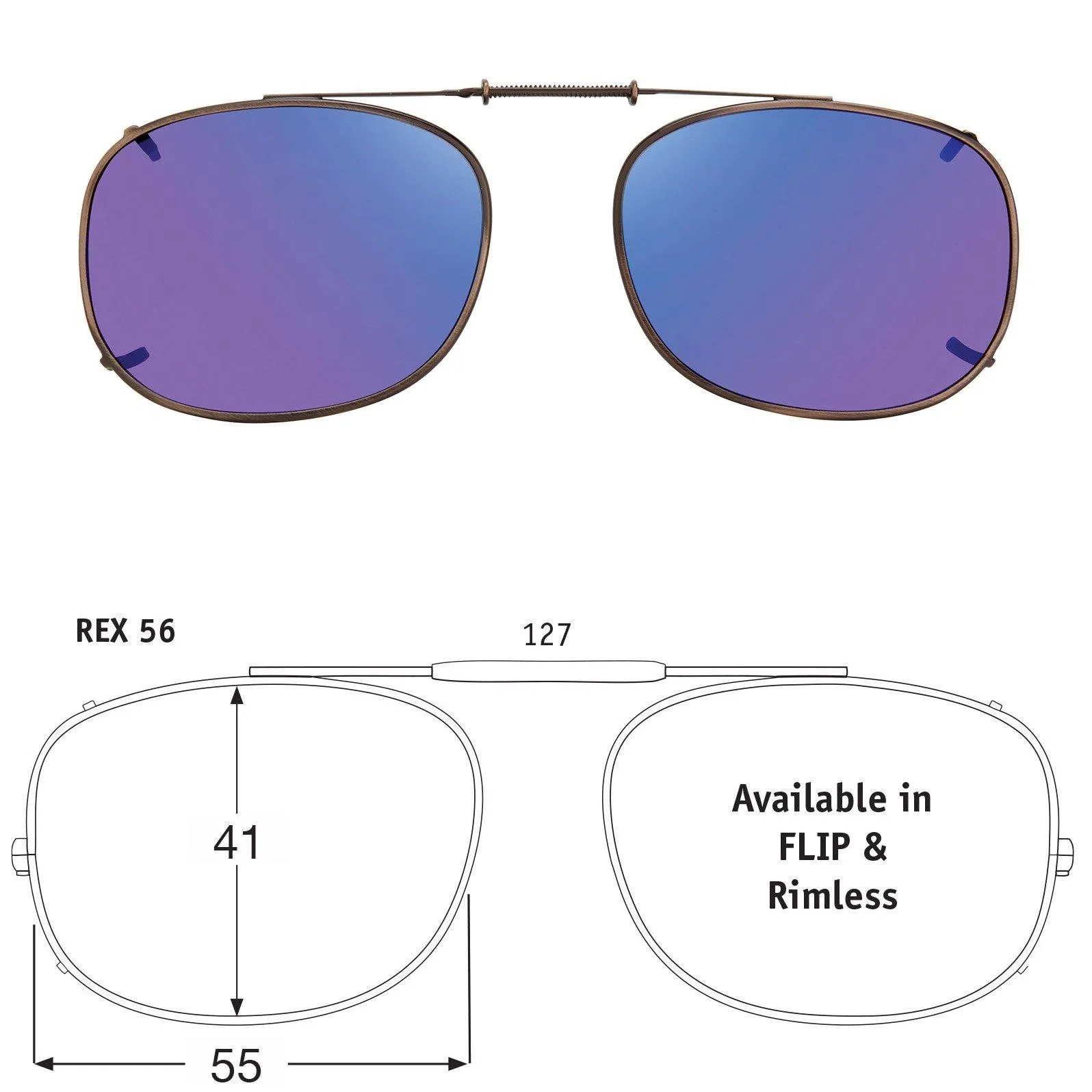 Rectangle Style, Polarized Clip-On Sunglasses