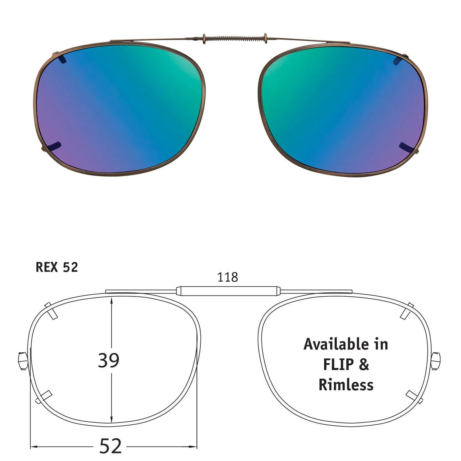 Rectangle Style, Polarized Clip-On Sunglasses