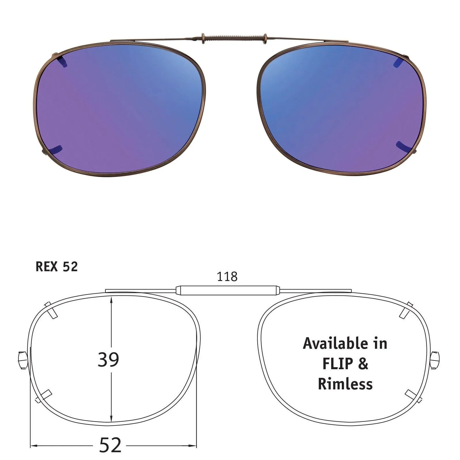 Rectangle Style, Polarized Clip-On Sunglasses