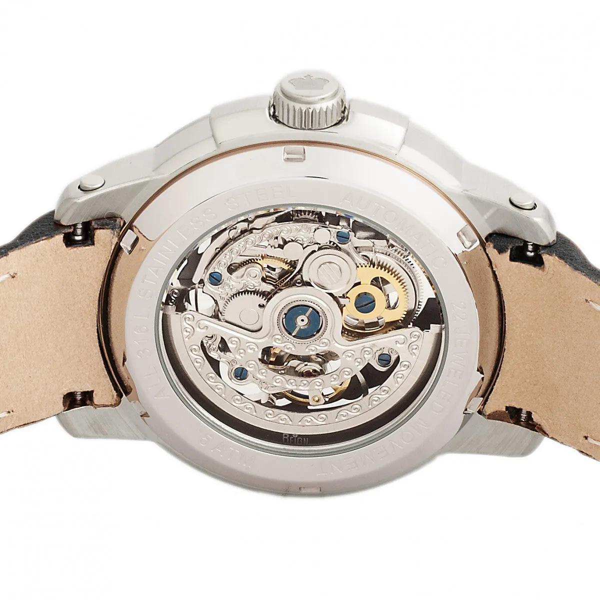 Reign Matheson Automatic Skeleton Dial Leather-Band Watch - Black