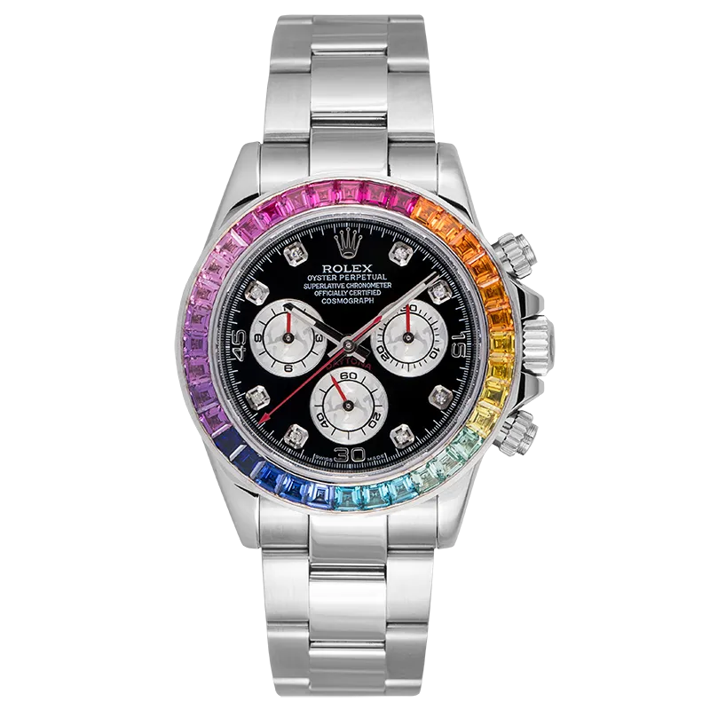 Rolex Cosmograph Daytona Stainless Steel With Custom Rainbow Bezel and Custom Dial 116520