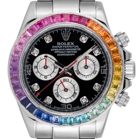 Rolex Cosmograph Daytona Stainless Steel With Custom Rainbow Bezel and Custom Dial 116520