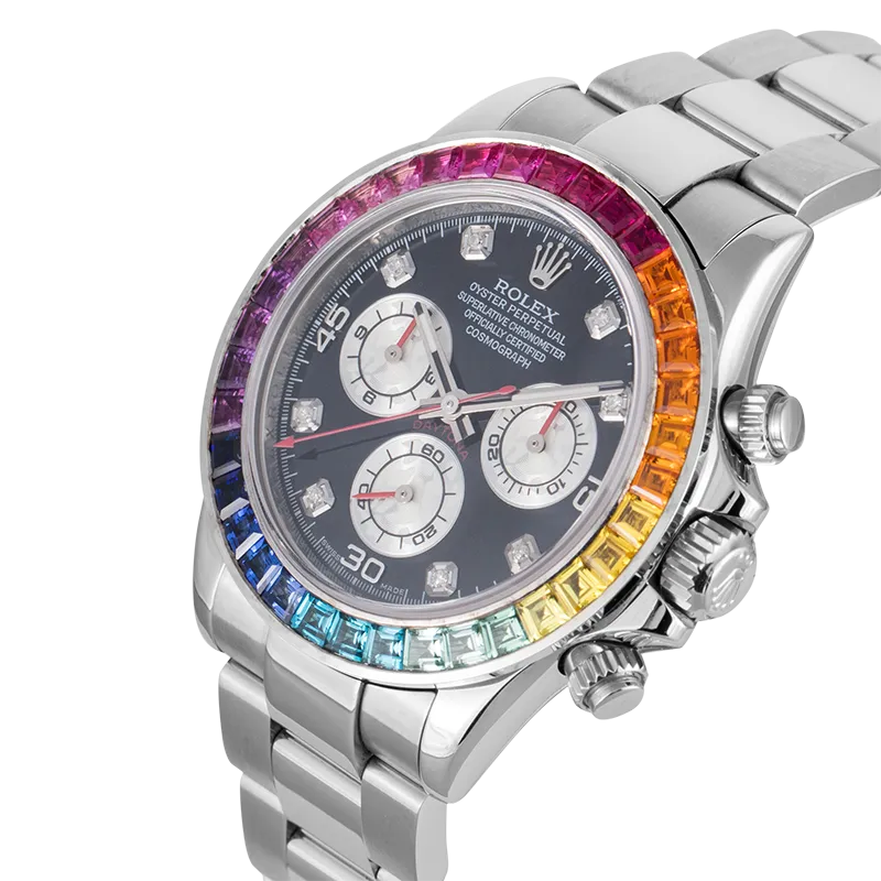 Rolex Cosmograph Daytona Stainless Steel With Custom Rainbow Bezel and Custom Dial 116520
