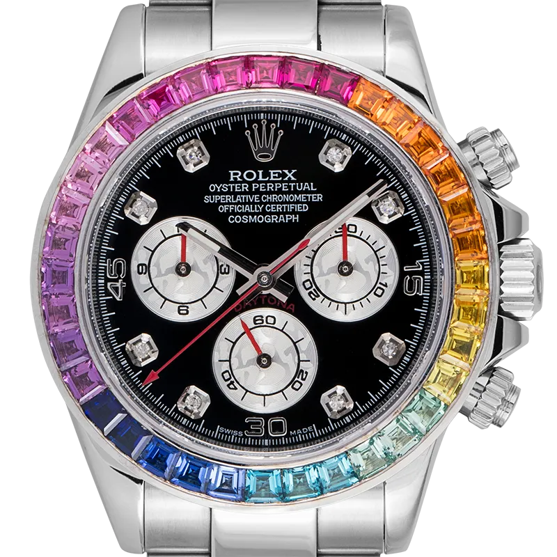 Rolex Cosmograph Daytona Stainless Steel With Custom Rainbow Bezel and Custom Dial 116520