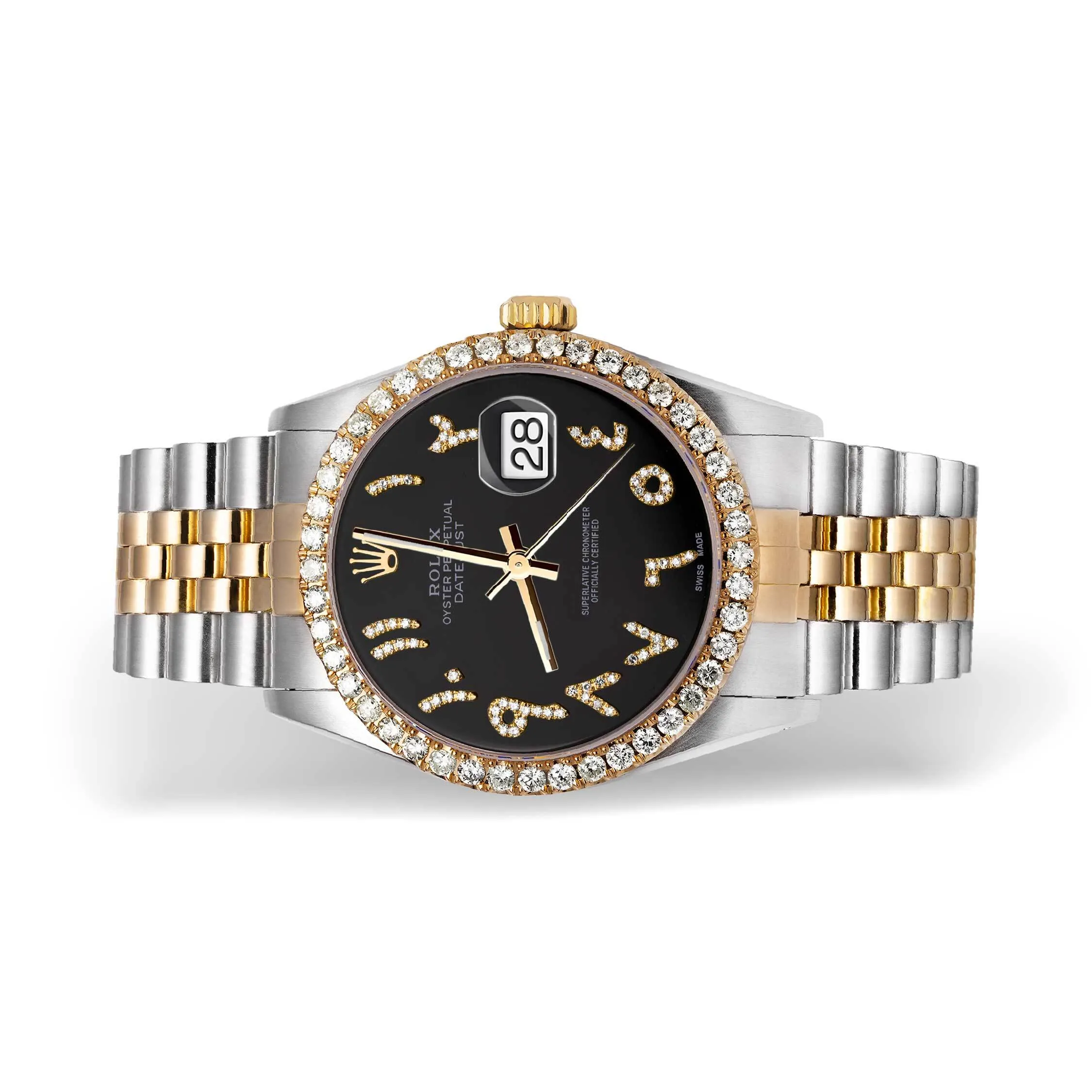 Rolex Datejust Diamond Bezel Watch 36mm Black Arabic Dial | 2.15ct