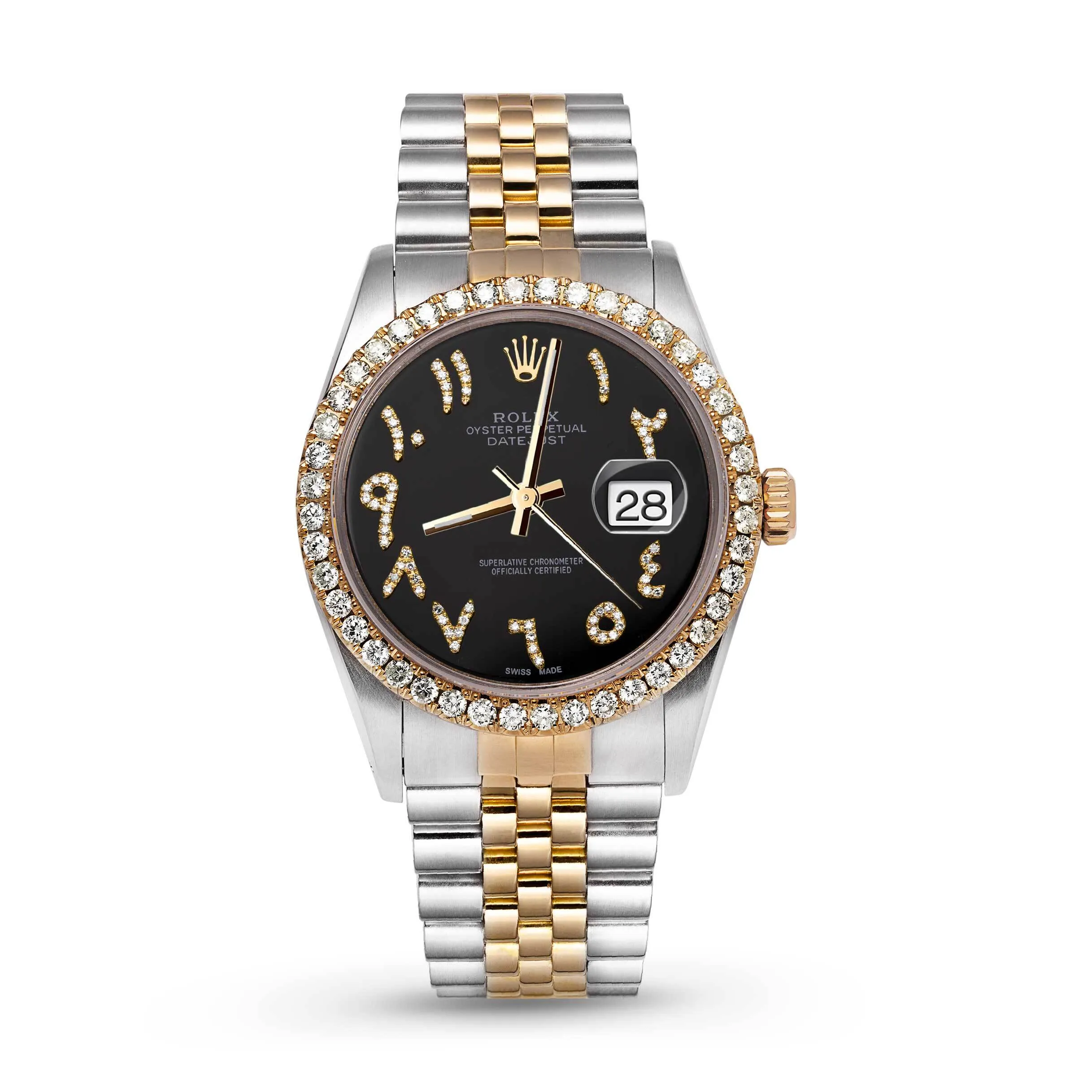 Rolex Datejust Diamond Bezel Watch 36mm Black Arabic Dial | 2.15ct