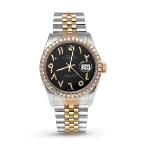 Rolex Datejust Diamond Bezel Watch 36mm Black Arabic Dial | 2.15ct