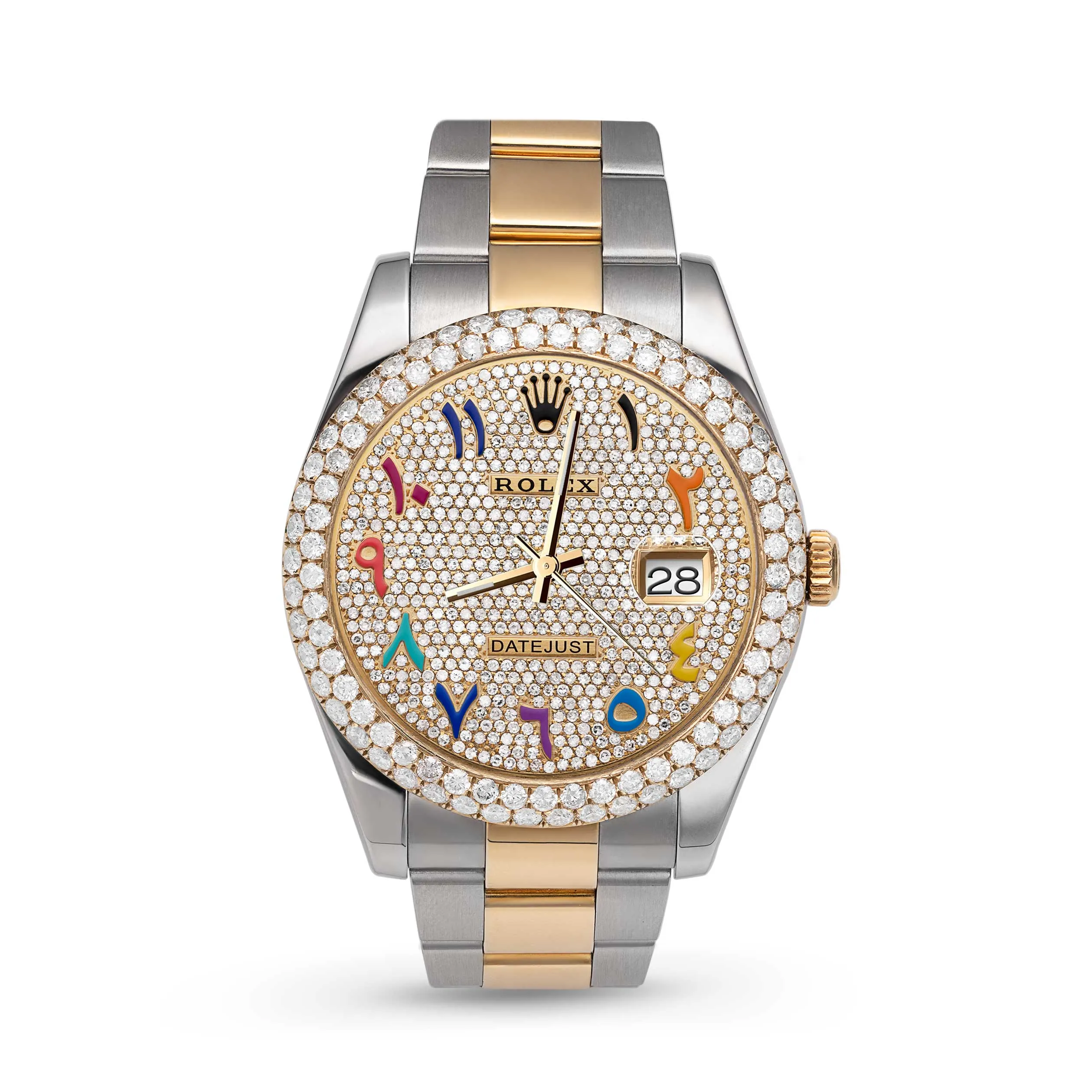 Rolex Datejust Diamond Bezel Watch 41mm Rainbow Arabic Numeral Dial | 7.50ct