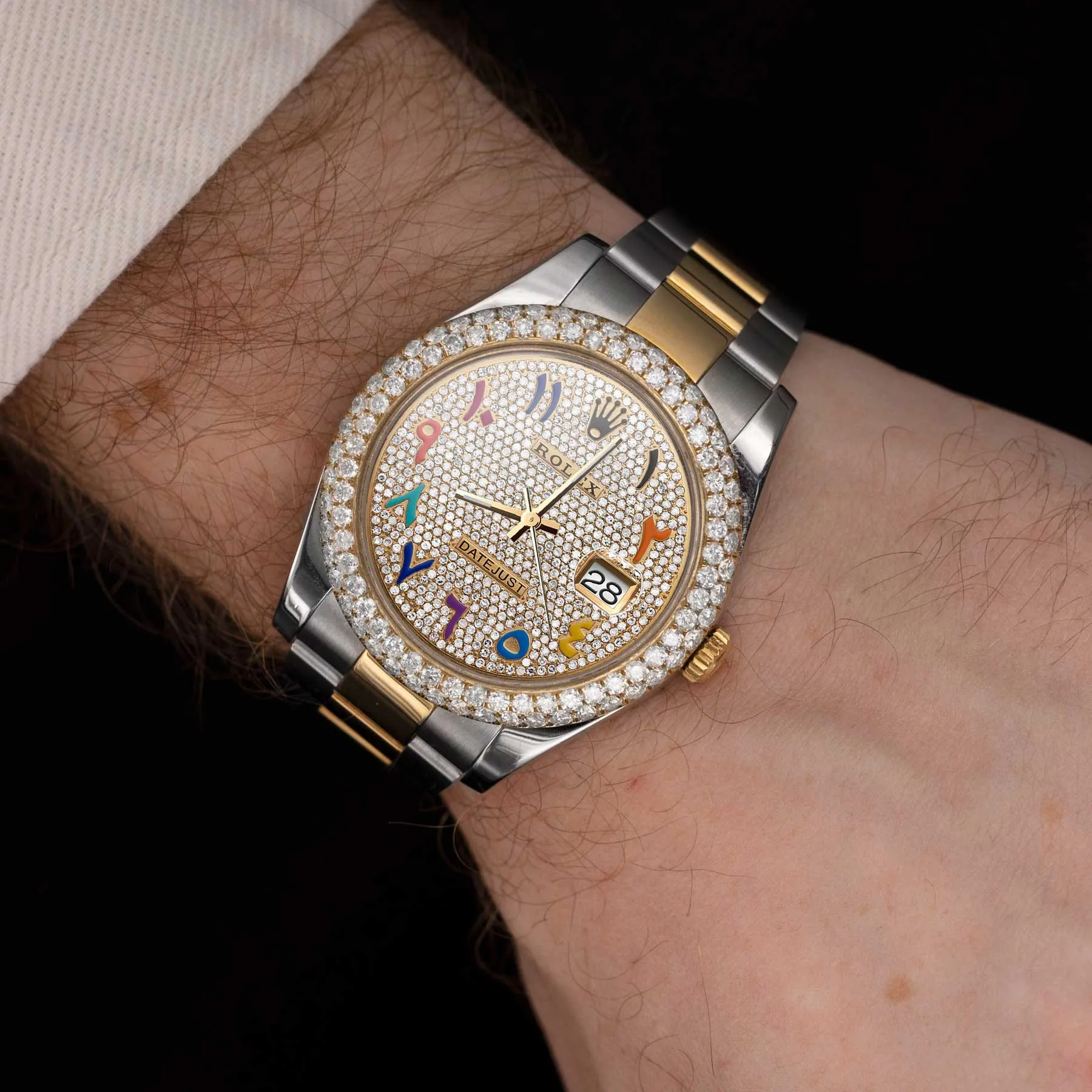 Rolex Datejust Diamond Bezel Watch 41mm Rainbow Arabic Numeral Dial | 7.50ct