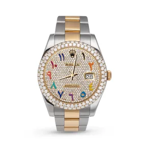 Rolex Datejust Diamond Bezel Watch 41mm Rainbow Arabic Numeral Dial | 7.50ct