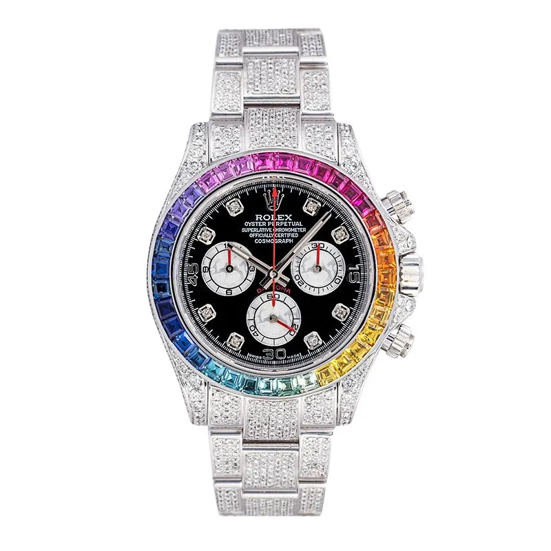 Rolex Daytona 18ct White Gold ref. 116509 Custom Rainbow Diamond Set